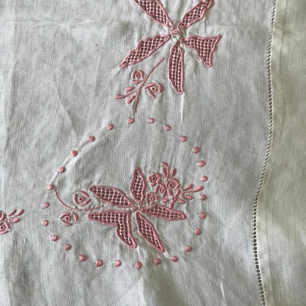 Vintage linen hand embroided small tablecloth made in Rumania in the 1950’s